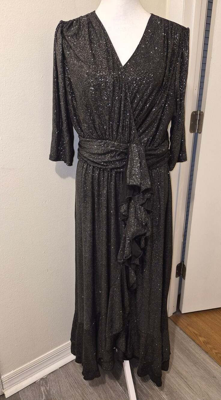 Kiyonna Glimmer Ruffle Metallic Evening Gown